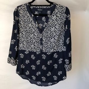 Lucky Brand Navy Flowered Blouse